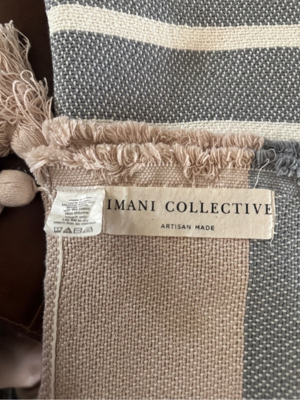 Imani Collective Throw Blanket Gray Beige Striped Woven Artisan Made